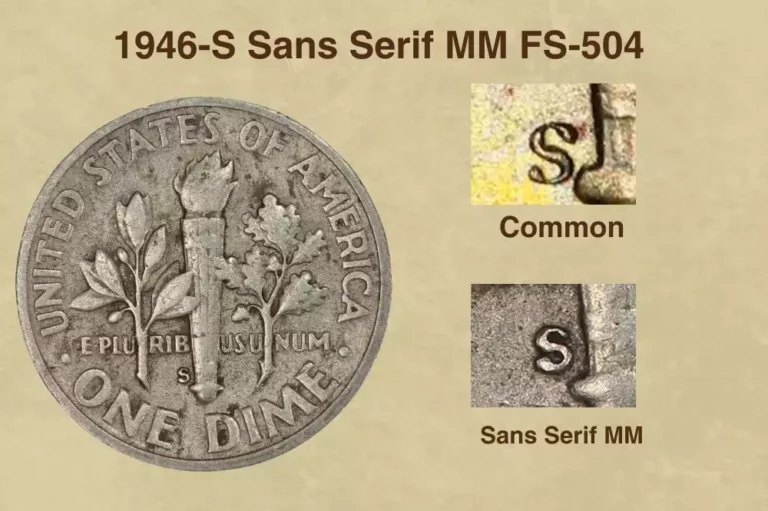Close-up of 1946-S Roosevelt dime reverse showing the Sans Serif mintmark FS-504 — angular S with no cross-strokes compared to normal serif-style S